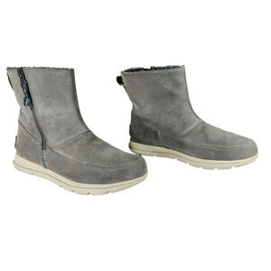 Sorel Boots Womens Sz 8 Explorer Joan Gray Suede Faux Fur Waterproof Winter READ